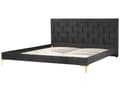 Miniatyrbillede 4 af 10: Seng Sort Velour 180 x 200 cm Moderne To Mands Seng Flettet Sengegavl Dobbeltseng Sengeramme Retro Design Metalben