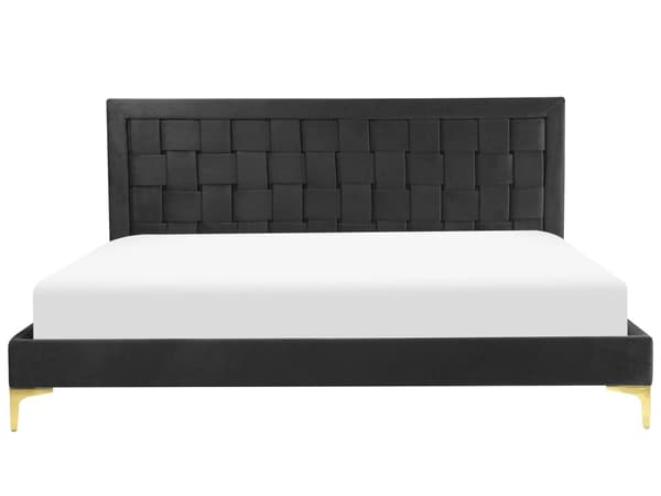 Seng Sort Velour 180 x 200 cm Moderne To Mands Seng Flettet Sengegavl Dobbeltseng Sengeramme Retro Design Metalben