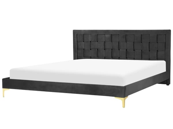 Seng Sort Velour 180 x 200 cm Moderne To Mands Seng Flettet Sengegavl Dobbeltseng Sengeramme Retro Design Metalben