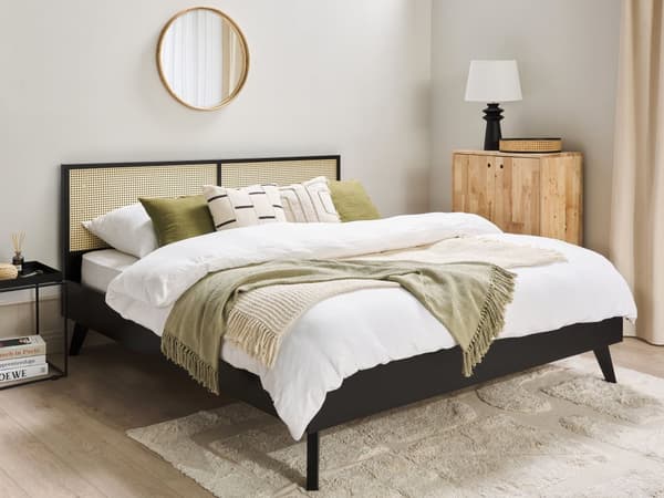 Seng Svart Rotting 180 x 200 cm Sengeramme med lameller Moderne Boho Dobbeltseng Soverom