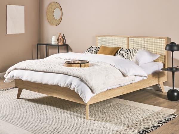 Seng Lyst tre Rotting 160 x 200 cm Sengeramme med lameller Moderne Boho Dobbeltseng Soverom