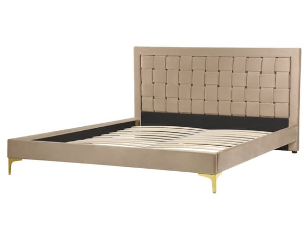 Sengeramme Taupe Fløyel 160 x 200 cm Gullben Sengegavl Glamorøs Dobbeltseng Soverom