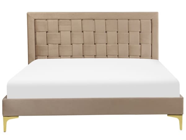Sengeramme Taupe Fløyel 140 x 200 cm Gullben Sengegavl Glamorøs Dobbeltseng Soverom