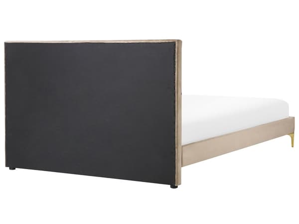 Sengeramme Taupe Fløyel 140 x 200 cm Gullben Sengegavl Glamorøs Dobbeltseng Soverom