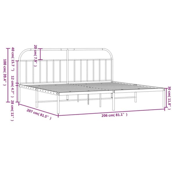vidaXL sengeramme med sengegavl 200x200 cm metal sort