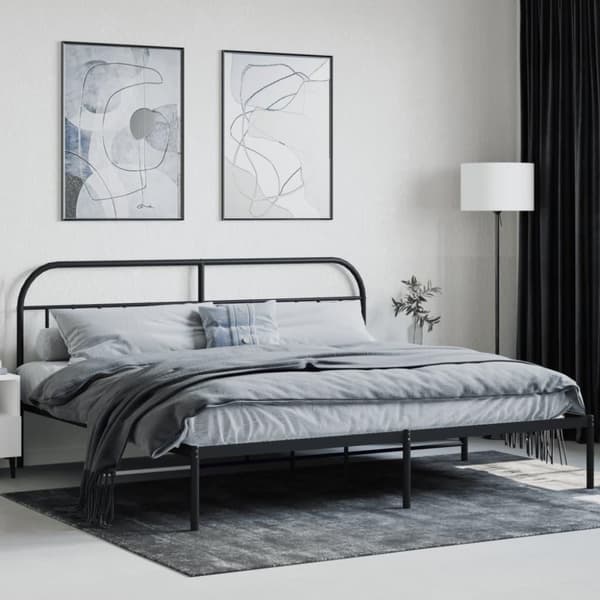 vidaXL sengeramme med sengegavl 200x200 cm metal sort