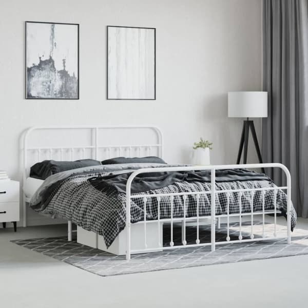 vidaXL sengeramme med sengegavl og fodgærde 160x200 cm metal hvid