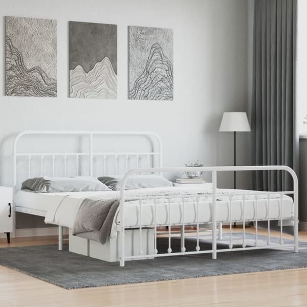 vidaXL sengeramme med sengegavl og fodgærde 160x200 cm metal hvid