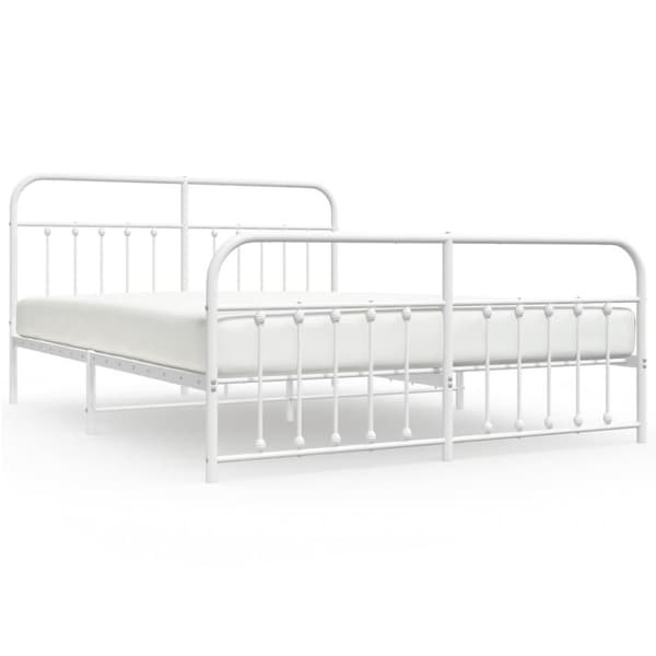 vidaXL sengeramme med sengegavl og fodgærde 160x200 cm metal hvid