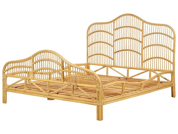 Seng Lyst Rattan 160 x 200 cm Moderne Dobbeltseng Boho Træseng Sengegavl To Mands Seng Lav Sengeramme Minimalistisk Design