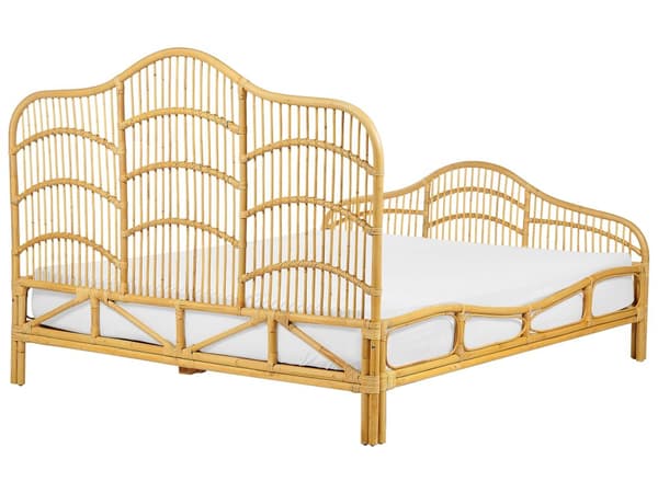 Seng Lyst Rattan 160 x 200 cm Moderne Dobbeltseng Boho Træseng Sengegavl To Mands Seng Lav Sengeramme Minimalistisk Design