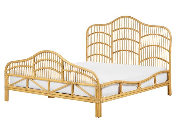 Seng Lyst Rattan 160 x 200 cm Moderne Dobbeltseng Boho Træseng Sengegavl To Mands Seng Lav Sengeramme Minimalistisk Design