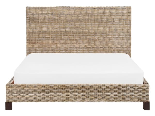Seng Lyst Rattan 140 x 200 cm Moderne Trekvart Seng Flet Boho Træseng Sengegavl Halvandenmandsseng Lav Sengeramme Minimalistisk Design