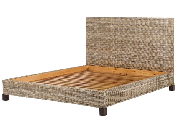 Seng Lyst Rattan 140 x 200 cm Moderne Trekvart Seng Flet Boho Træseng Sengegavl Halvandenmandsseng Lav Sengeramme Minimalistisk Design