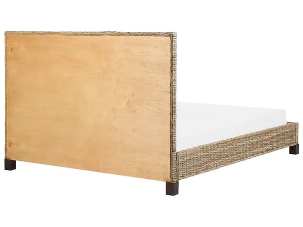 Seng Lyst Rattan 140 x 200 cm Moderne Trekvart Seng Flet Boho Træseng Sengegavl Halvandenmandsseng Lav Sengeramme Minimalistisk Design