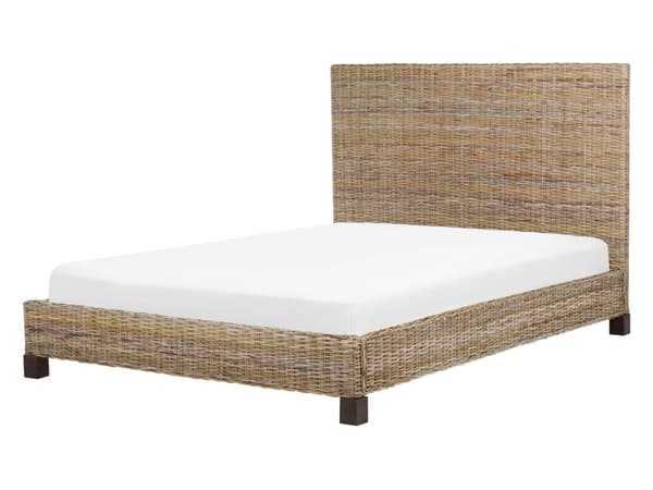Seng Lyst Rattan 140 x 200 cm Moderne Trekvart Seng Flet Boho Træseng Sengegavl Halvandenmandsseng Lav Sengeramme Minimalistisk Design