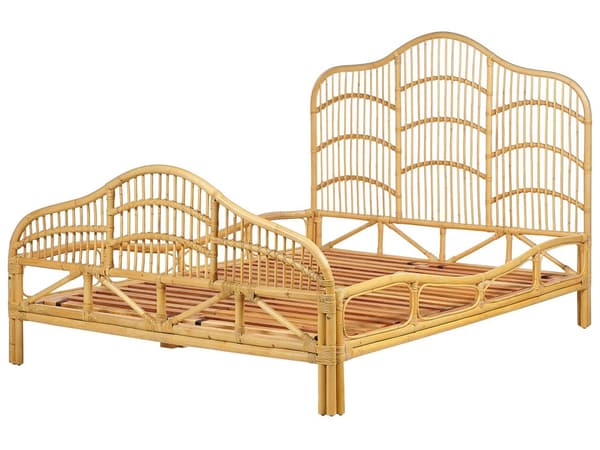 Seng Lyst Rattan 140 x 200 cm Moderne Trekvart Seng Boho Træseng Sengegavl Halvandenmandsseng Lav Sengeramme Minimalistisk Design