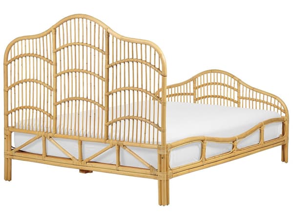 Seng Lyst Rattan 140 x 200 cm Moderne Trekvart Seng Boho Træseng Sengegavl Halvandenmandsseng Lav Sengeramme Minimalistisk Design