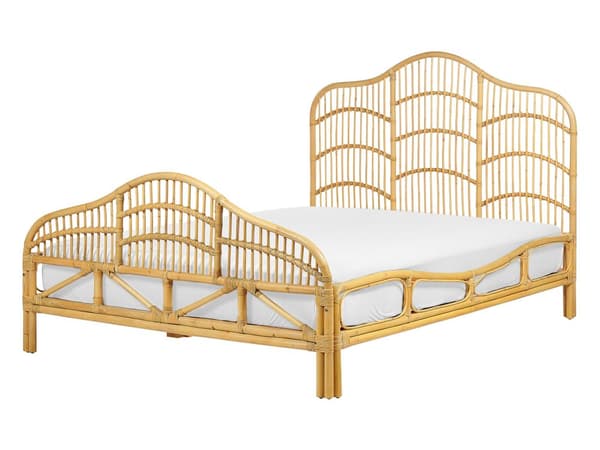 Seng Lyst Rattan 140 x 200 cm Moderne Trekvart Seng Boho Træseng Sengegavl Halvandenmandsseng Lav Sengeramme Minimalistisk Design