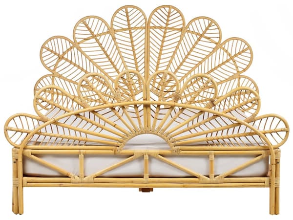Seng Lyst Rattan 160 x 200 cm Moderne Dobbeltseng Boho Flet Træseng Sengegavl To Mands Seng Lav Sengeramme Minimalistisk Design