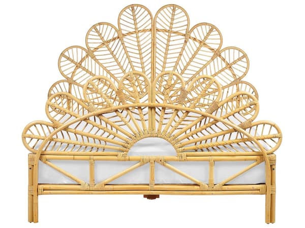 Seng Lyst Rattan 140 x 200 cm Moderne Trekvart Seng Flet Boho Træseng Sengegavl Halvandenmandsseng Lav Sengeramme Minimalistisk Design