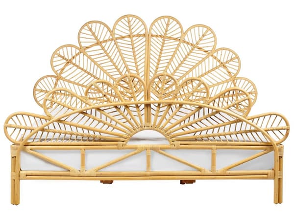 Seng Lyst Rattan 160 x 200 cm Moderne Dobbeltseng Boho Flet Træseng Sengegavl To Mands Seng Lav Sengeramme Minimalistisk Design