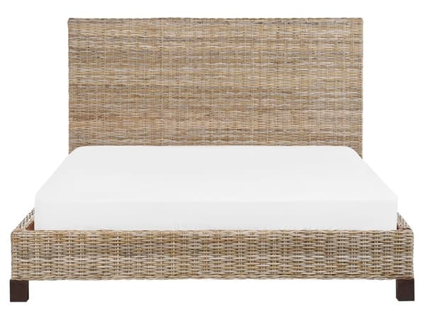 Seng Natur Rotting Mahogni 160 x 200 cm Lamellramme Flettet sengegavl Moderne Bohemsk Soverom Dobbeltseng