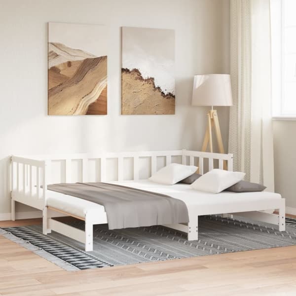vidaXL daybed med udtræk 2x(90x200) cm massivt fyrretræ hvid