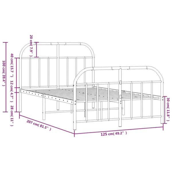 vidaXL Sengeramme i metall med hode- og fotgavl hvit 120x200 cm