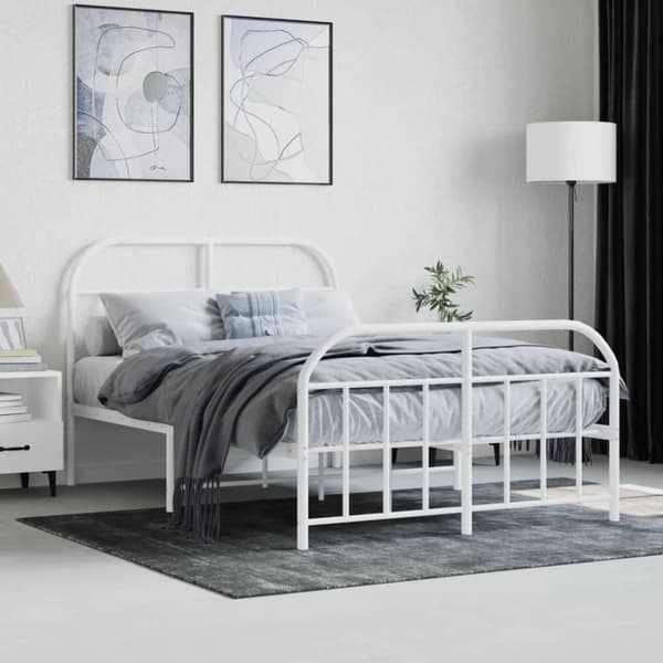 vidaXL Sengeramme i metall med hode- og fotgavl hvit 120x200 cm