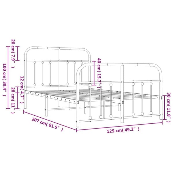 vidaXL sengeramme med sengegavl og fodgærde 120x200 cm metal hvid