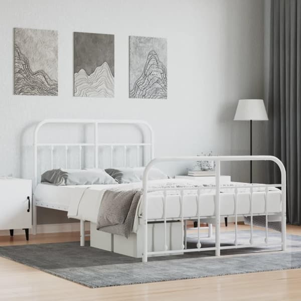 vidaXL sengeramme med sengegavl og fodgærde 120x200 cm metal hvid
