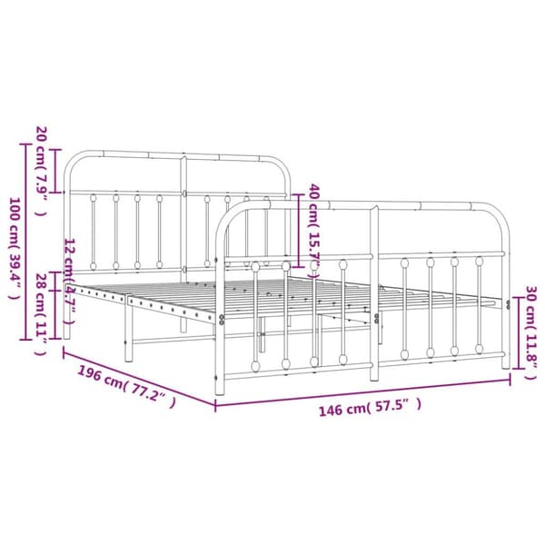 vidaXL sengeramme med sengegavl og fodgærde 140x190 cm metal sort