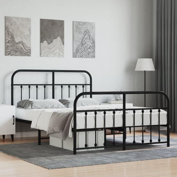 vidaXL sengeramme med sengegavl og fodgærde 140x190 cm metal sort