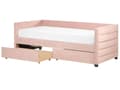 Pikkukuva 6 / 11: Sohvasänky pastellipinkki 90 x 200 cm samettiverhoilu laatikot säilytystilaa sälepohja tikattu glamour