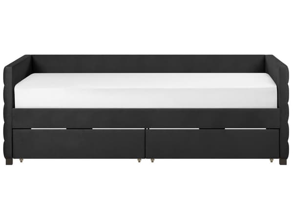 Seng med Skuffer Sort Stof 90 x 200 cm Børneseng med Opbevaring Enkeltseng Design Sengeramme Enkeltmands Seng
