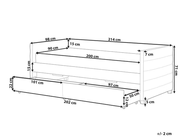 Seng med Skuffer Lysegrå Stof 90 x 200 cm Børneseng med Opbevaring Enkeltseng Design Sengeramme Enkeltmands Seng