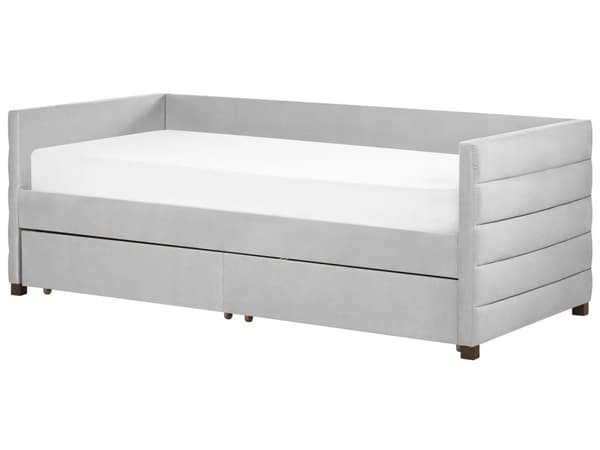 Seng med Skuffer Lysegrå Stof 90 x 200 cm Børneseng med Opbevaring Enkeltseng Design Sengeramme Enkeltmands Seng