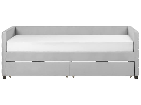 Seng med Skuffer Lysegrå Stof 90 x 200 cm Børneseng med Opbevaring Enkeltseng Design Sengeramme Enkeltmands Seng