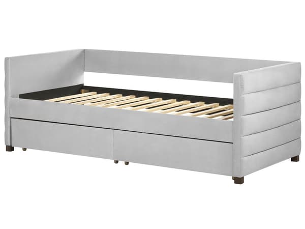 Seng med Skuffer Lysegrå Stof 90 x 200 cm Børneseng med Opbevaring Enkeltseng Design Sengeramme Enkeltmands Seng