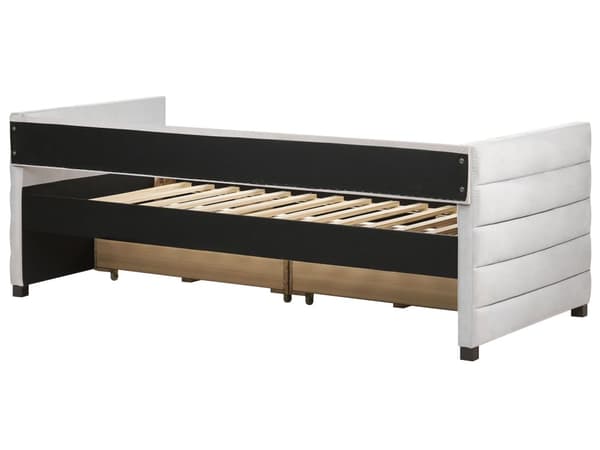 Seng med Skuffer Lysegrå Stof 90 x 200 cm Børneseng med Opbevaring Enkeltseng Design Sengeramme Enkeltmands Seng