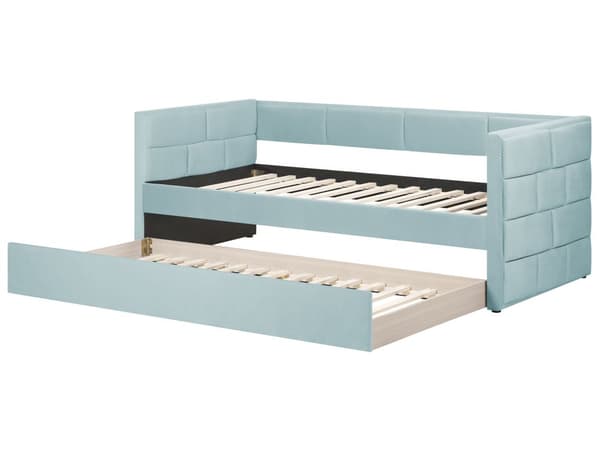 Udtræksseng Mintgrøn Stof 90 x 200 cm Børneseng Trille Enkeltseng Design Sengeramme Enkeltmands Seng med Udtræk til Dobbeltseng