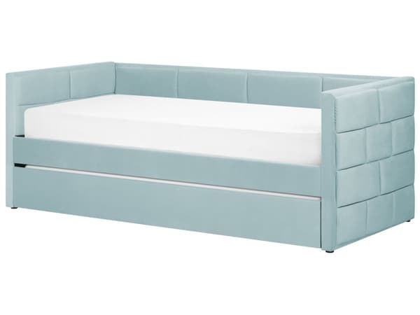 Utdragbar Säng Mintgrön Sammet 90 x 200 cm Lamellbotten Tuftad Glamourös Design Barnrum Sovrum