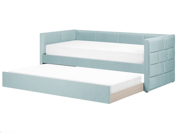 Utdragbar Säng Mintgrön Sammet 90 x 200 cm Lamellbotten Tuftad Glamourös Design Barnrum Sovrum