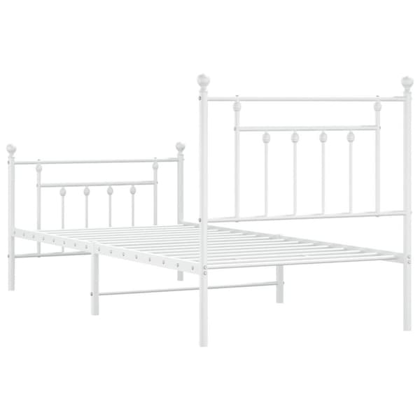 vidaXL Sengeramme i metall med hode- og fotgavl hvit 90x190 cm