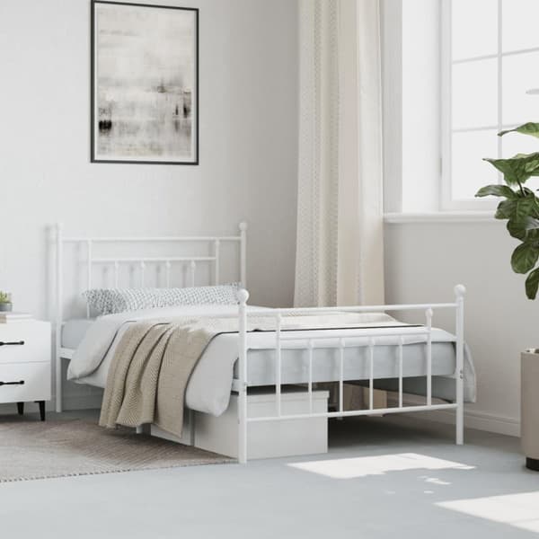 vidaXL Sengeramme i metall med hode- og fotgavl hvit 100x200 cm