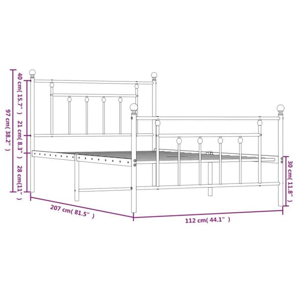 vidaXL Sengeramme i metall med hode- og fotgavl hvit 107x203 cm