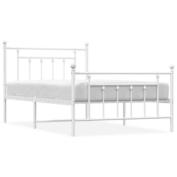 vidaXL Sengeramme i metall med hode- og fotgavl hvit 107x203 cm