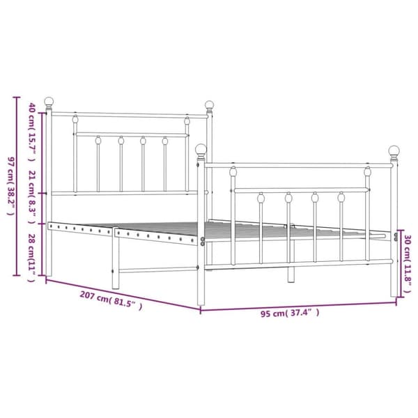 vidaXL Sengeramme i metall med hode- og fotgavl hvit 90x200 cm