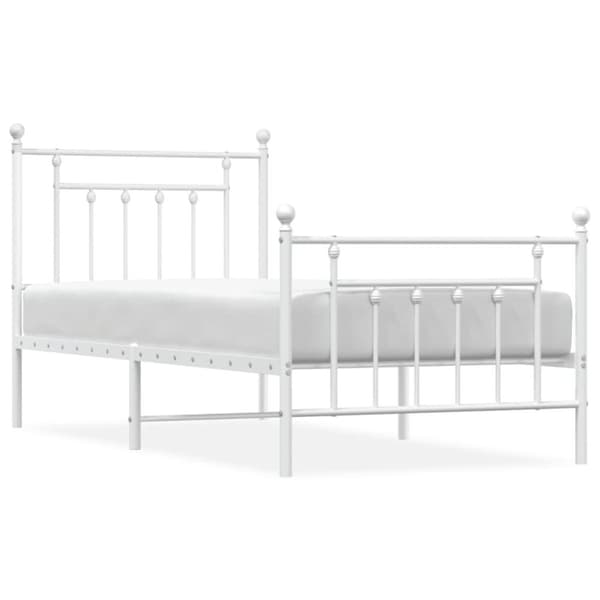 vidaXL Sengeramme i metall med hode- og fotgavl hvit 90x200 cm